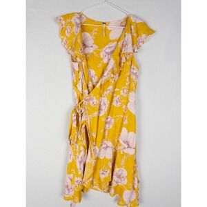 Free People French Quarter Yellow Floral Print Wrap Dress Womens S Yellow Spring